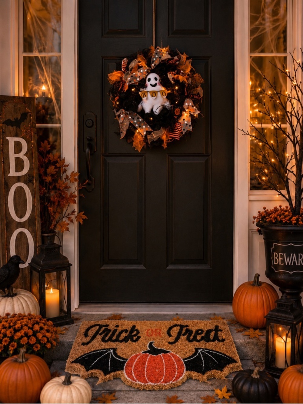 Trick or Treat Halloween Doormat & Wreath Bundle